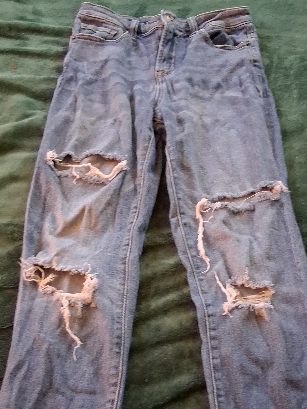 Forever 21 Distressed Straight Leg Jeans - Blue